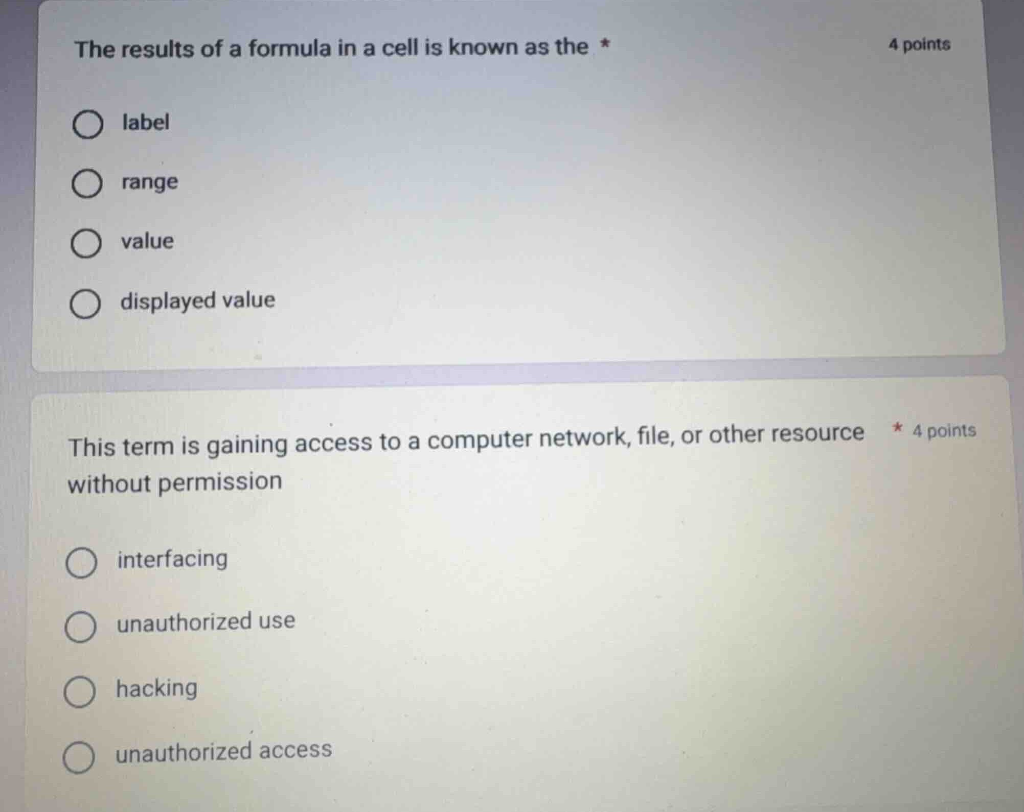 the results of a formula in a cell is known as the * label range value …