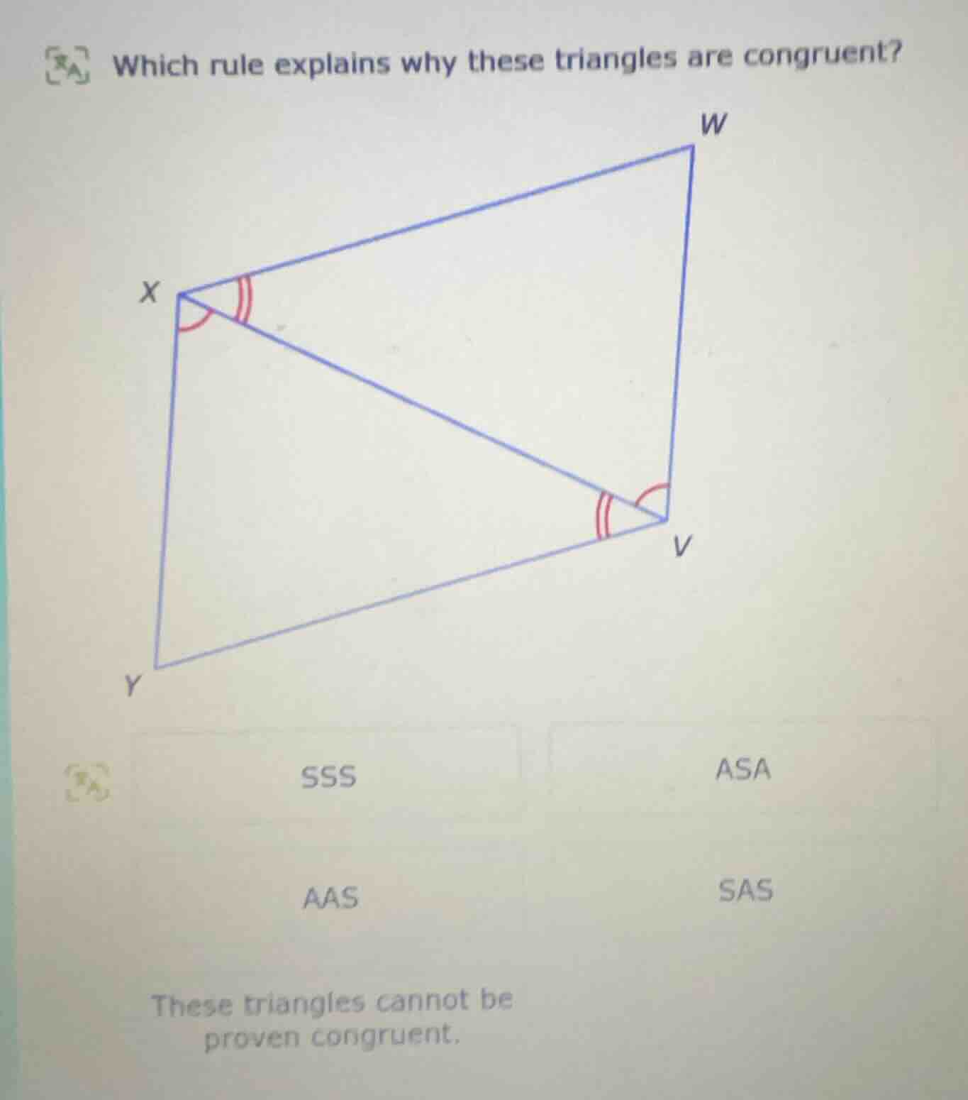 which rule explains why these triangles are congruent? options: sss, as…
