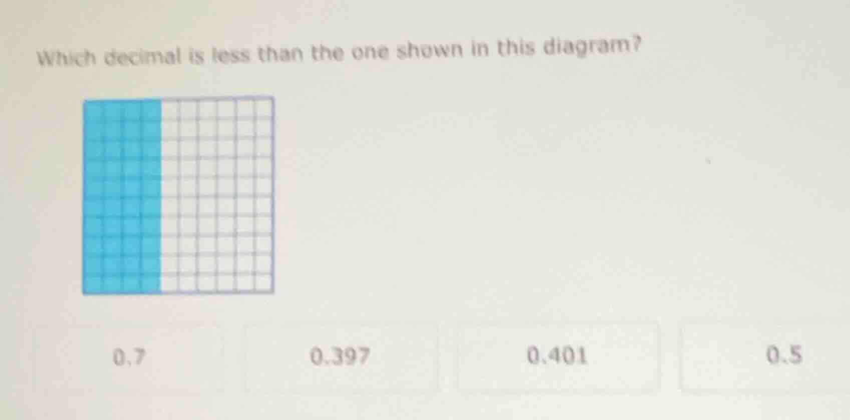 which decimal is less than the one shown in this diagram? 0.7 0.397 0.4…