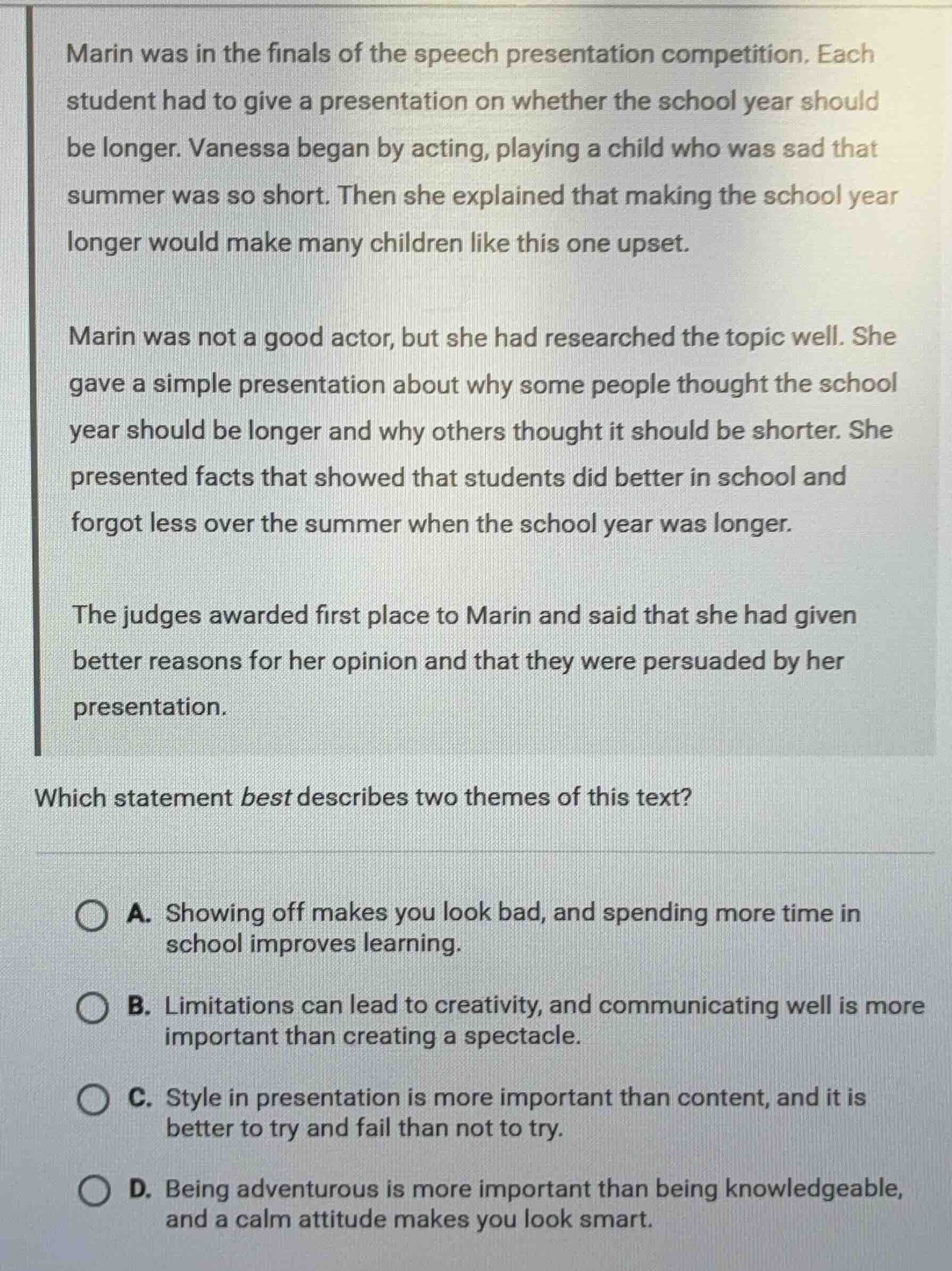 marin was in the finals of the speech presentation competition. each st…