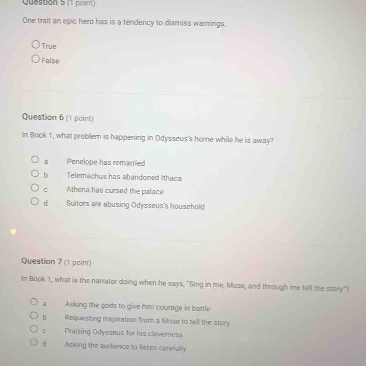 question 5 (1 point) one trait an epic hero has is a tendency to dismis…