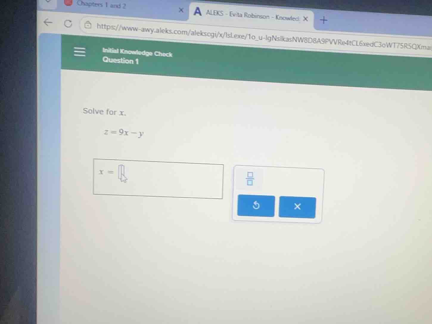 solve for x. z = 9x - y x =