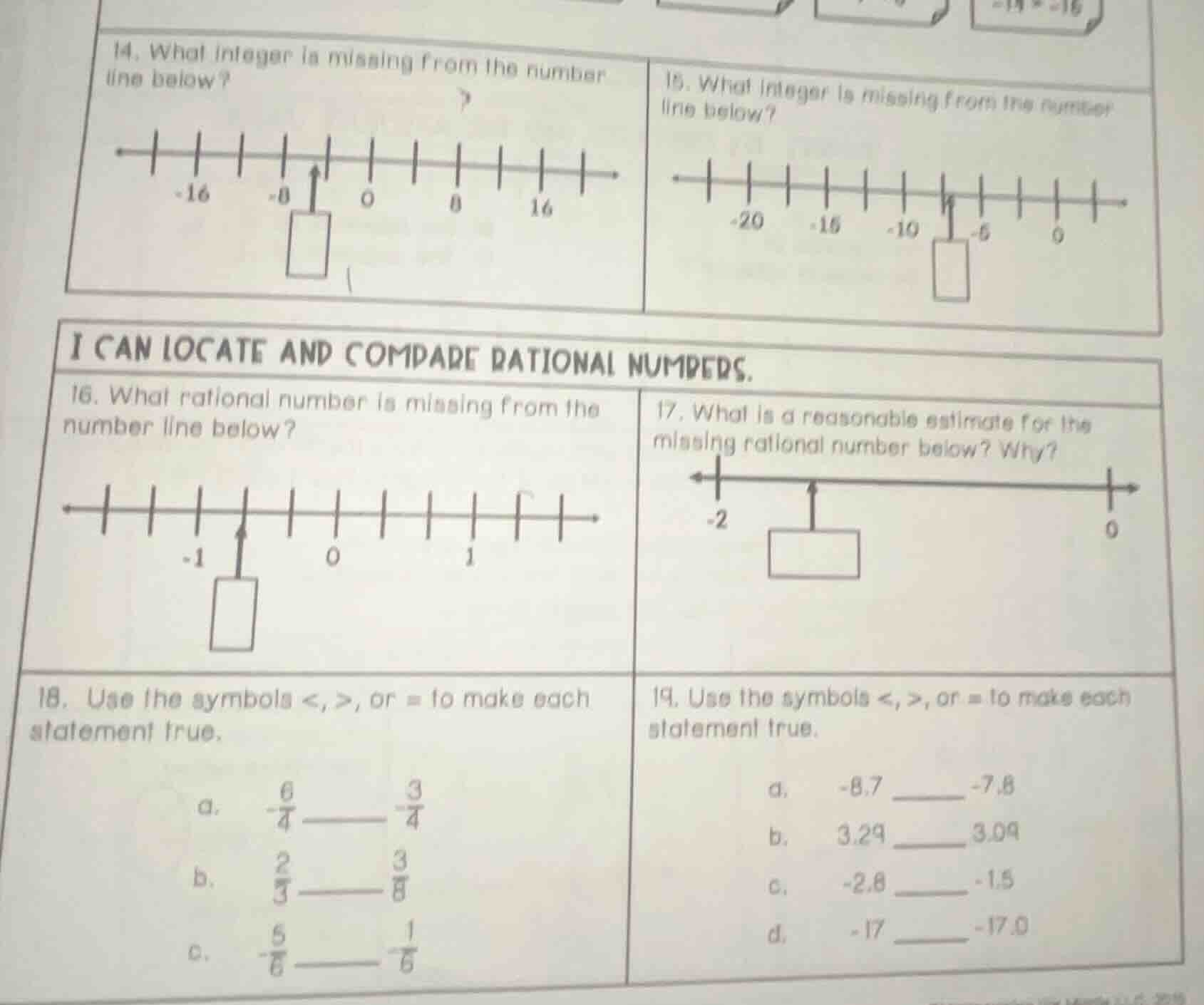 14. what integer is missing from the number line below? 15. what intege…