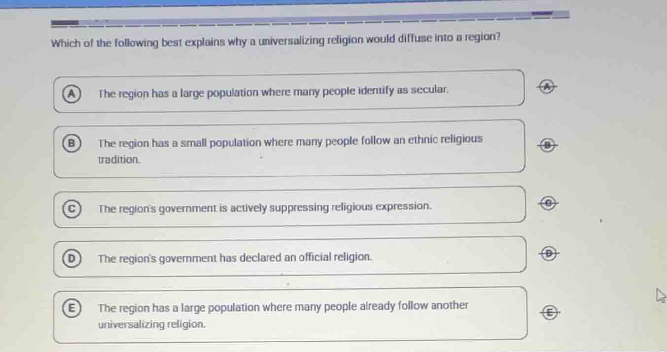 which of the following best explains why a universalizing religion woul…