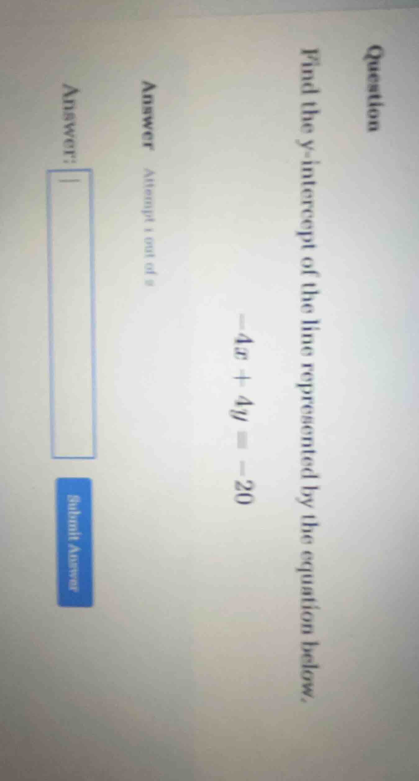 question find the y - intercept of the line represented by the equation…