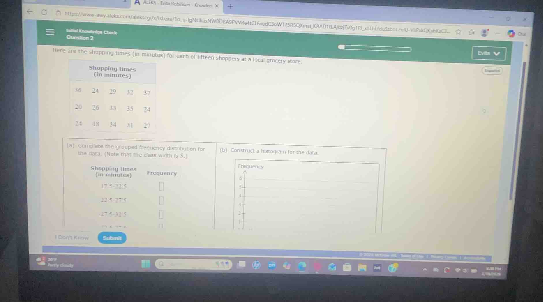 initial knowledge check question 2 here are the shopping times (in minu…