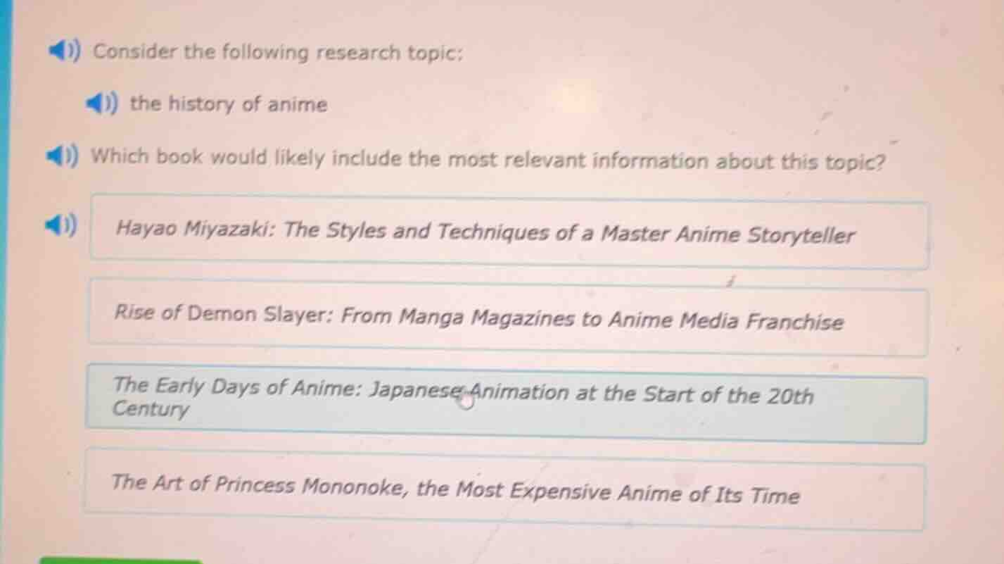 consider the following research topic; the history of anime which book …