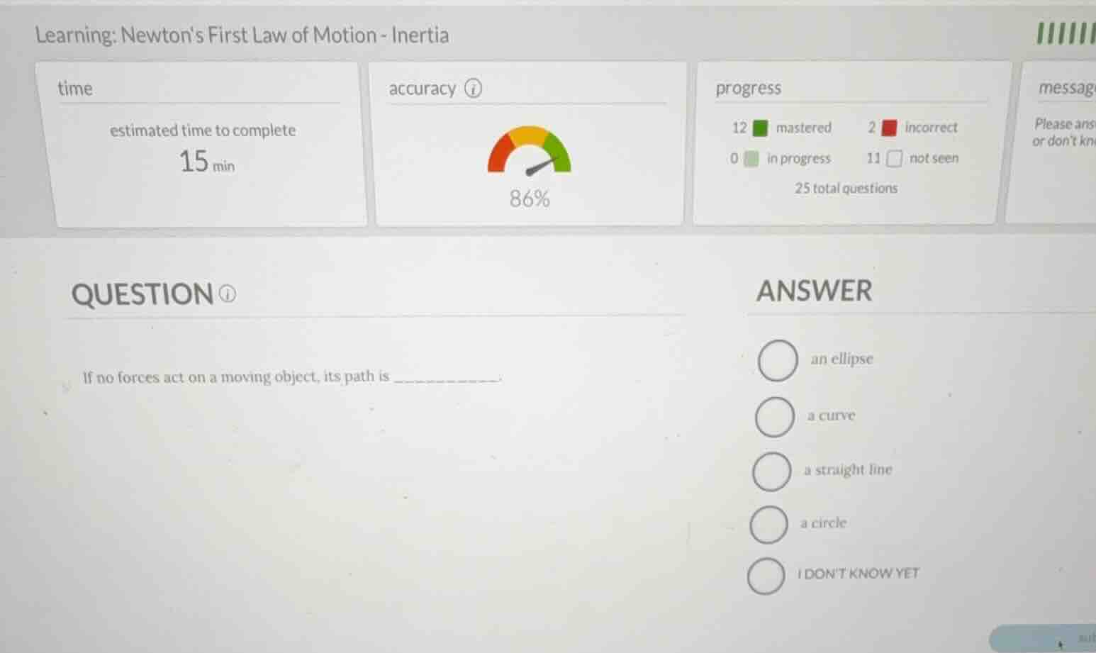 learning: newtons first law of motion - inertia question if no forces a…