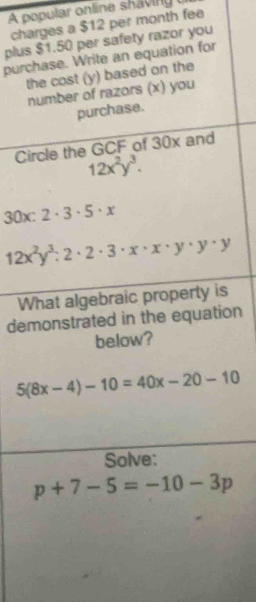 a popular online shaving club charges a $12 per month fee plus $1.50 pe…