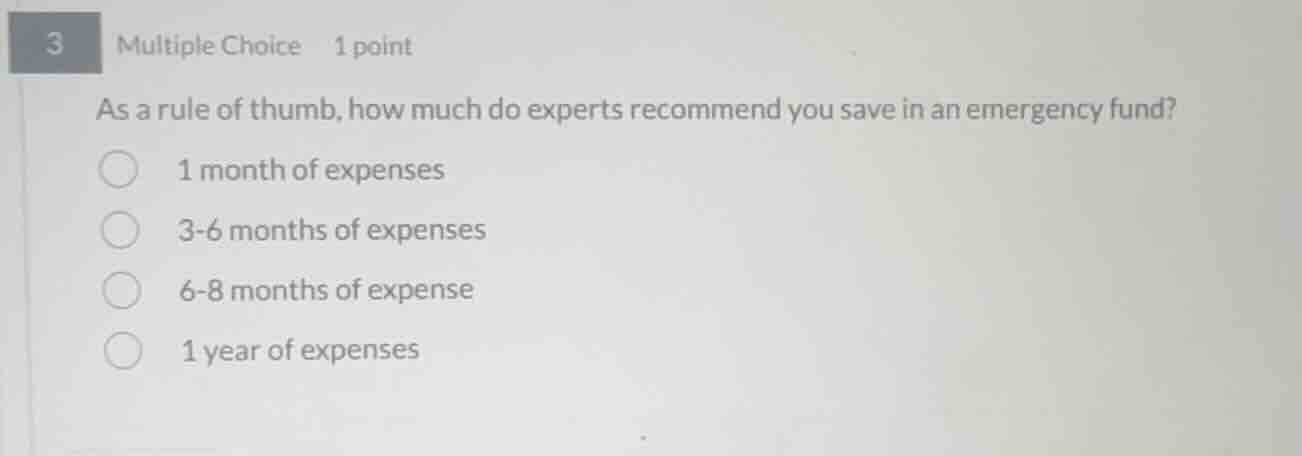 3 multiple choice 1 point as a rule of thumb, how much do experts recom…