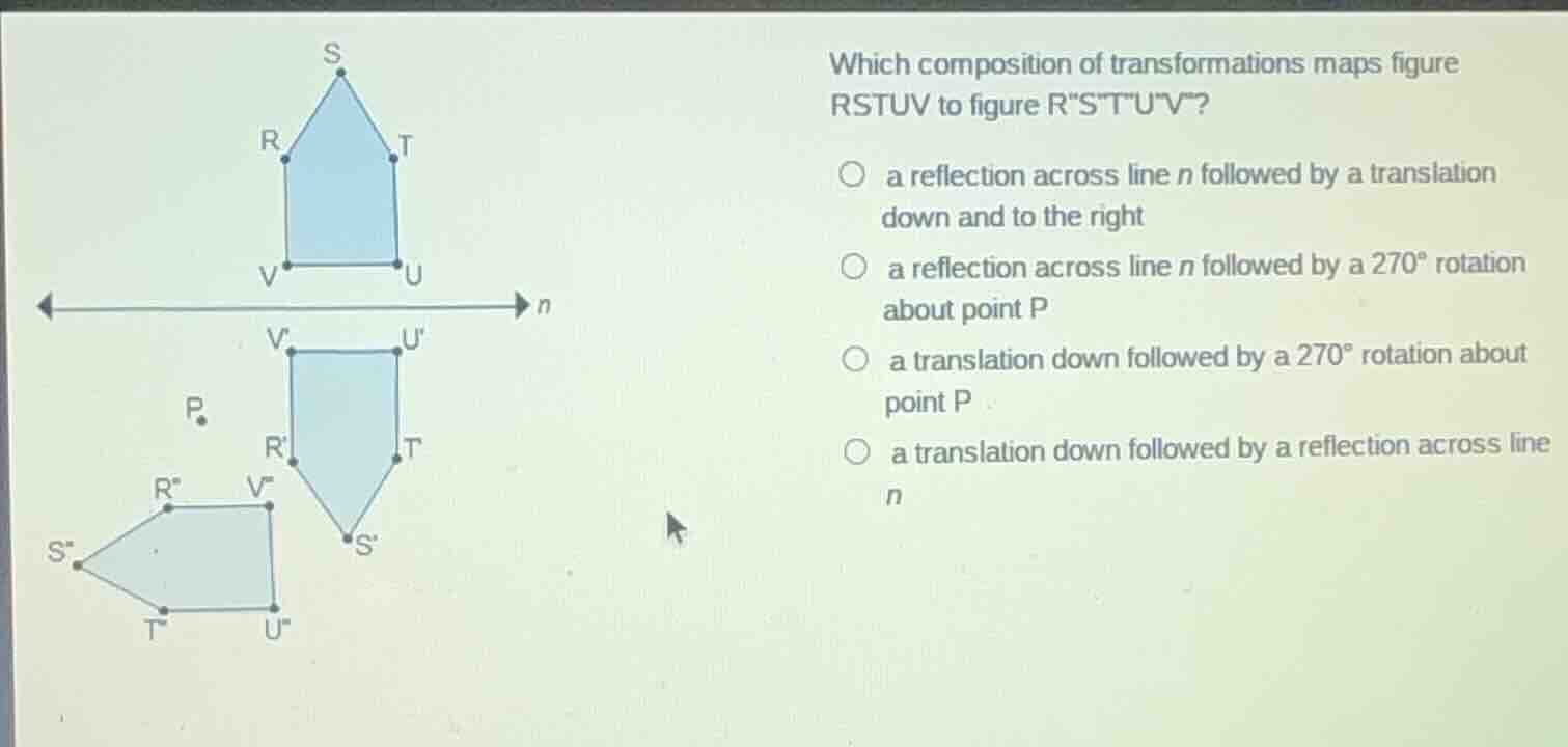 which composition of transformations maps figure rstuv to figure rstuv?…