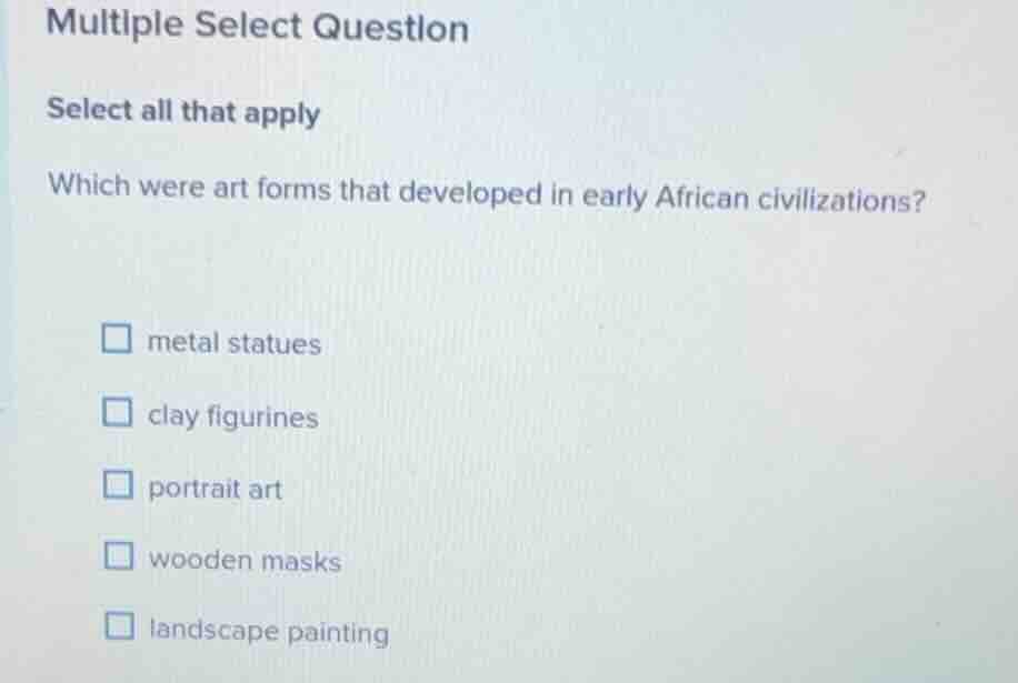 multiple select question select all that apply which were art forms tha…