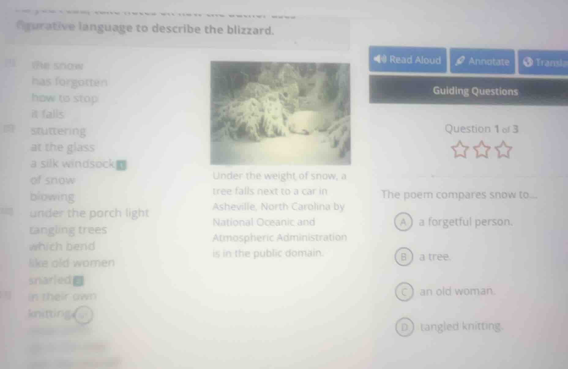 figurative language to describe the blizzard. under the weight of snow,…