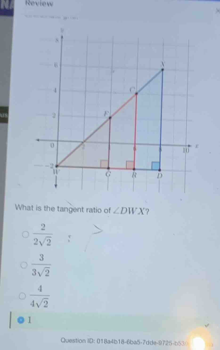 review what is the tangent ratio of $\\angle dwx$ $\\bigcirc\\frac{2}{2…
