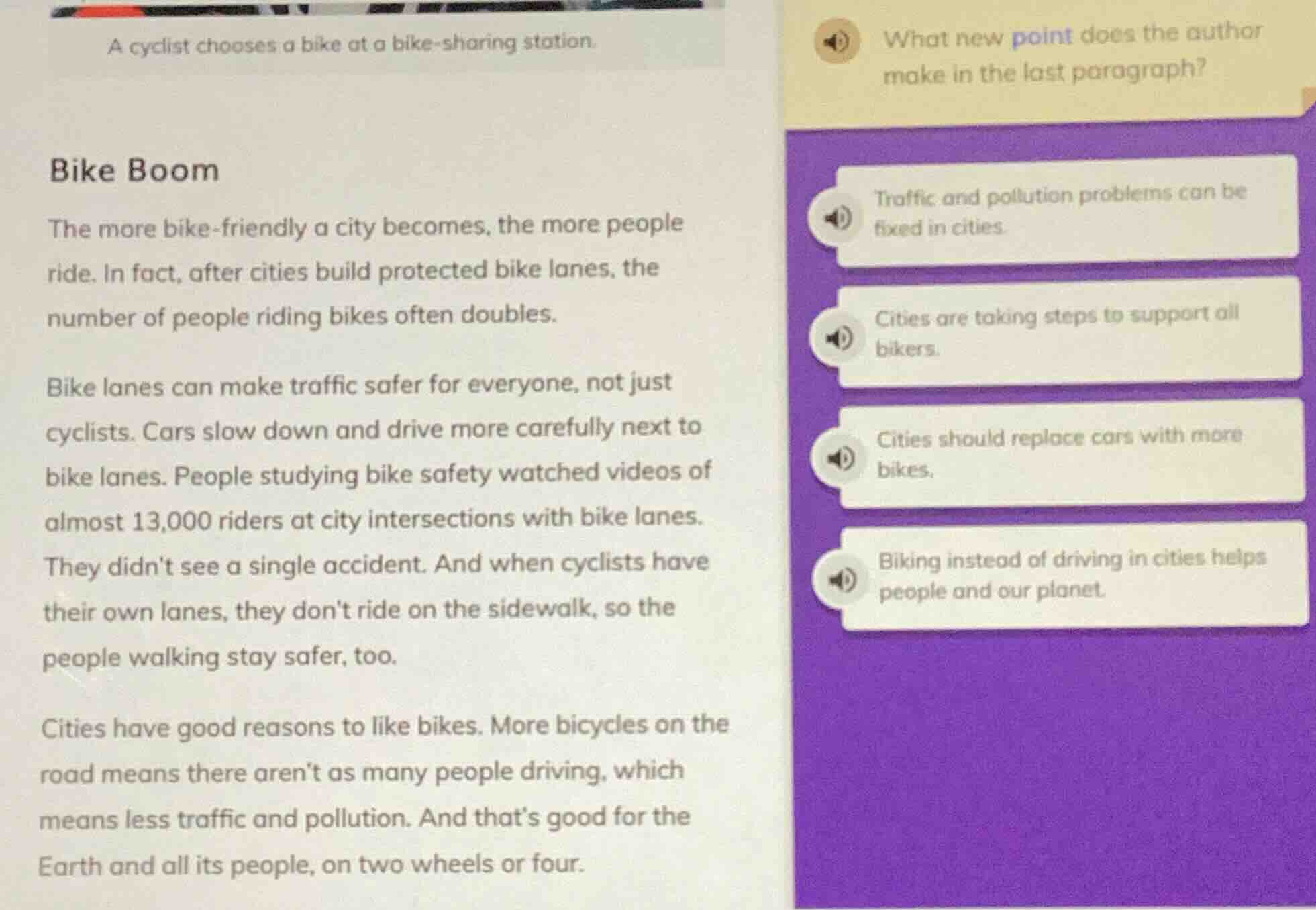 a cyclist chooses a bike at a bike - sharing station. bike boom the mor…