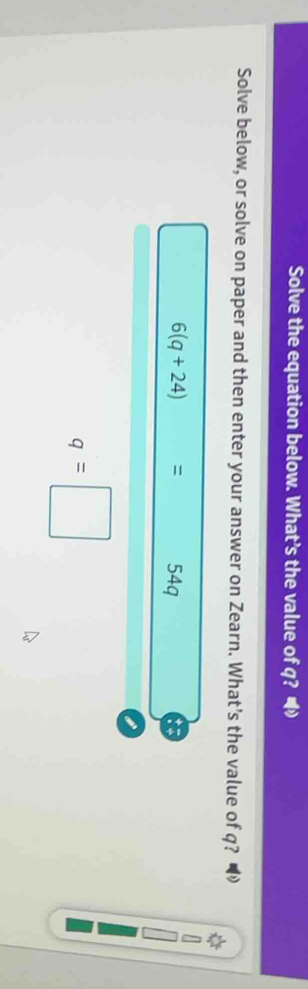solve the equation below. whats the value of q? solve below, or solve o…