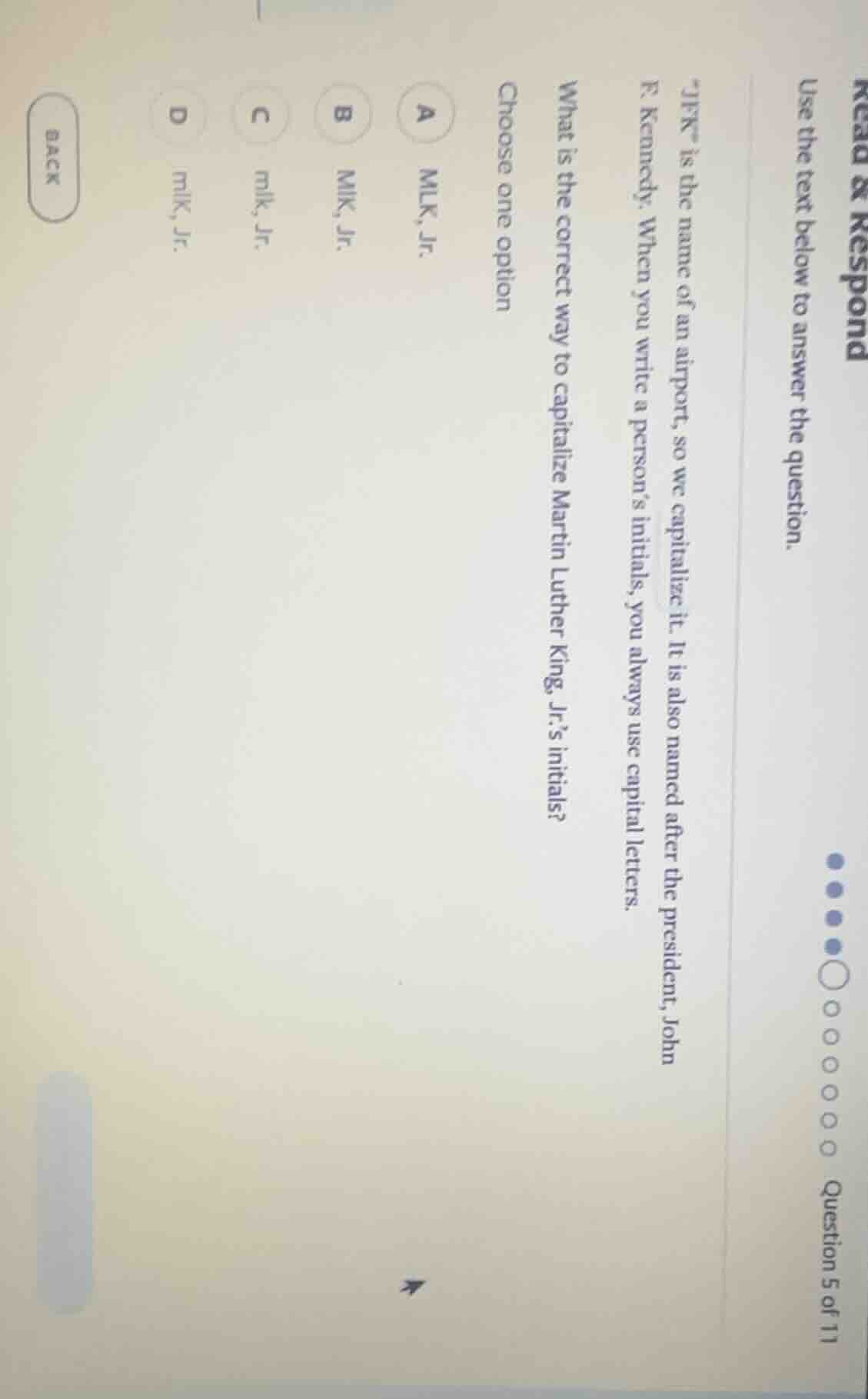 read & respond use the text below to answer the question. \jfk\ is the …
