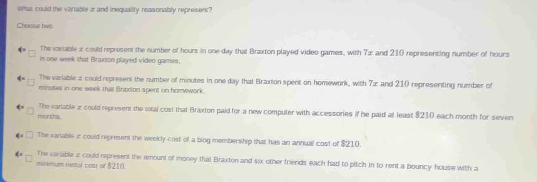 what could the variable ( x ) and inequality reasonably represent? choo…