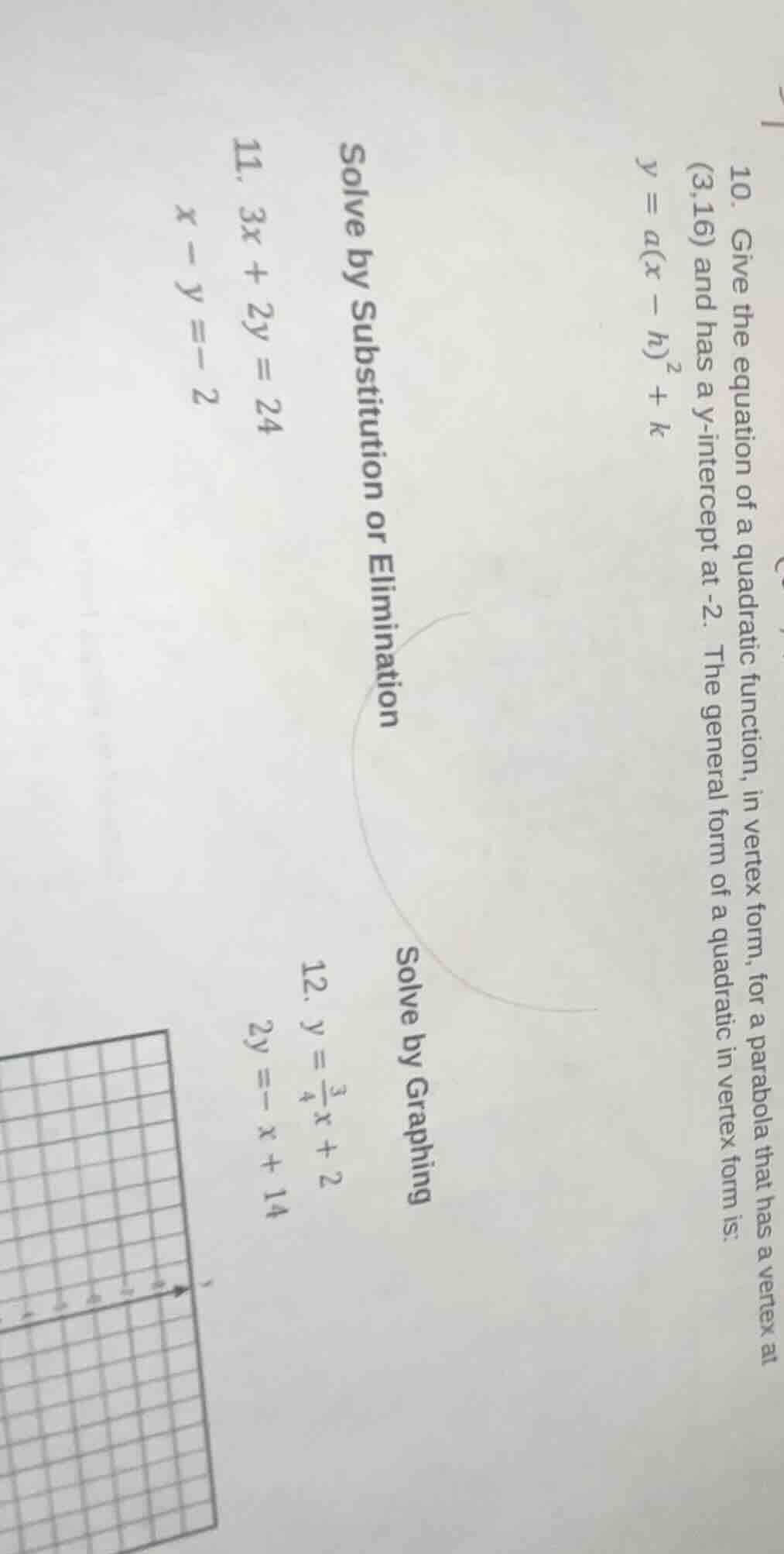 10. give the equation of a quadratic function, in vertex form, for a pa…