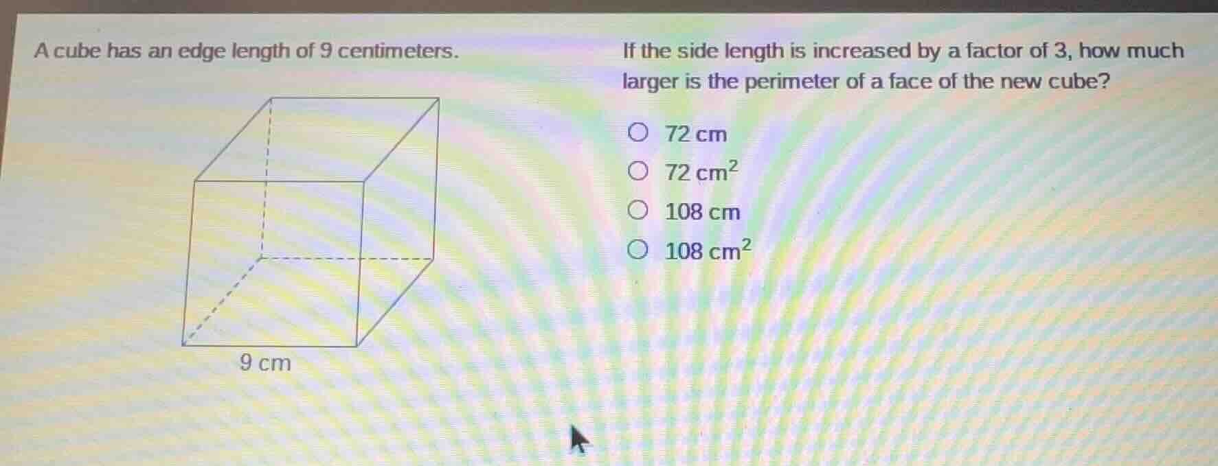 a cube has an edge length of 9 centimeters. if the side length is incre…
