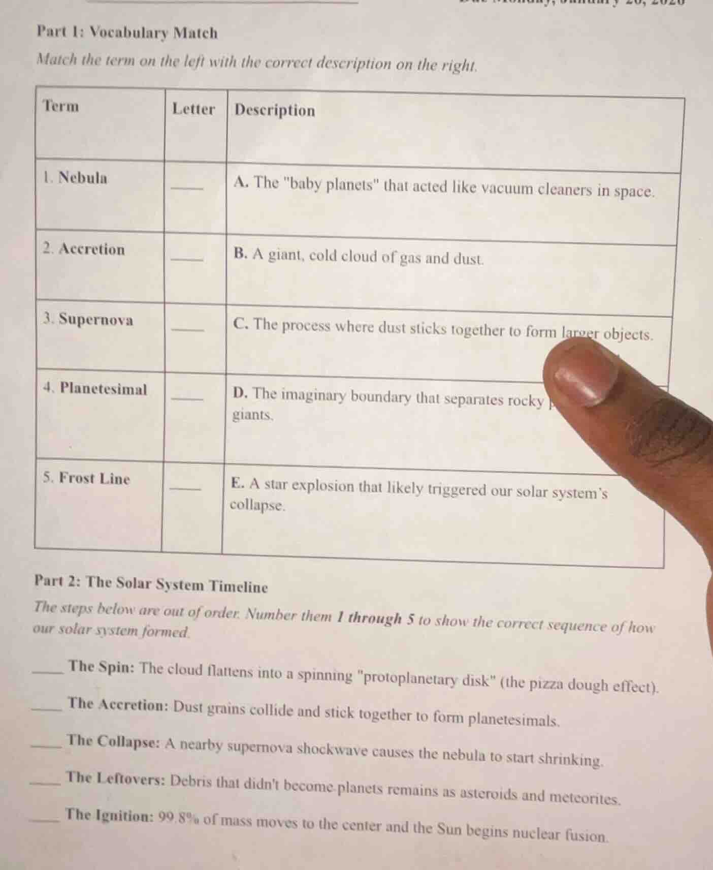 part 1: vocabulary match match the term on the left with the correct de…