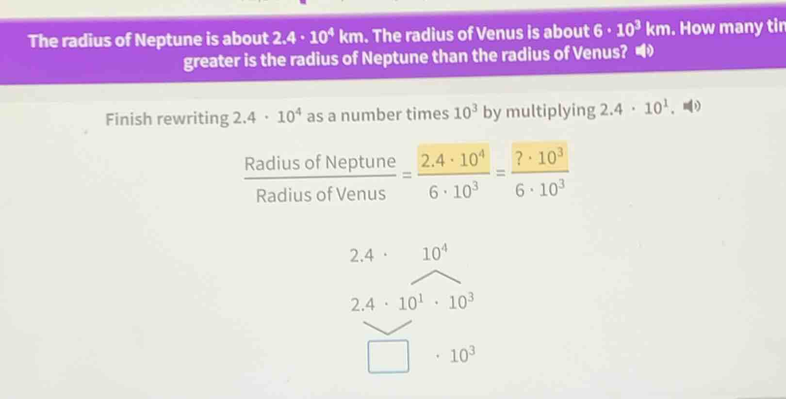 the radius of neptune is about 2.4·10⁴ km. the radius of venus is about…