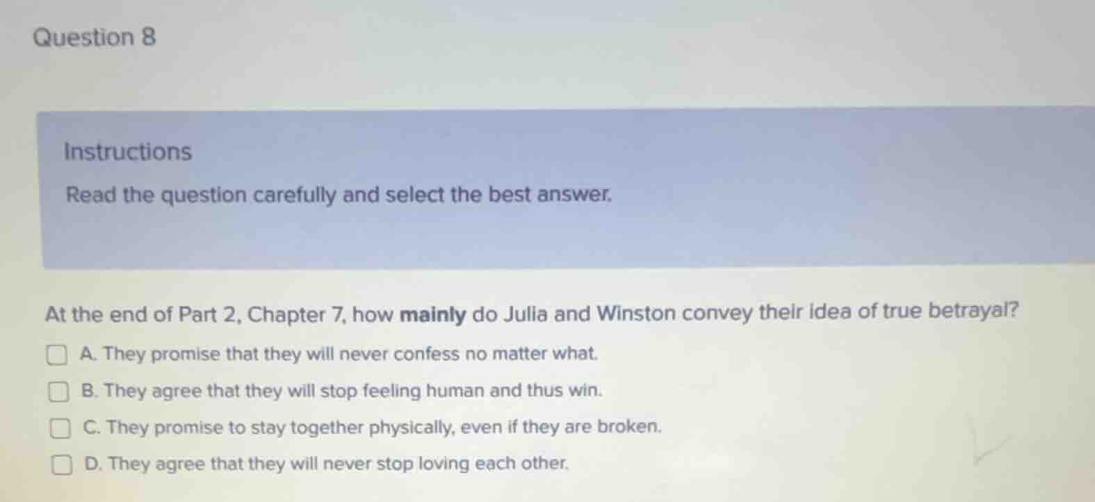 question 8 instructions read the question carefully and select the best…