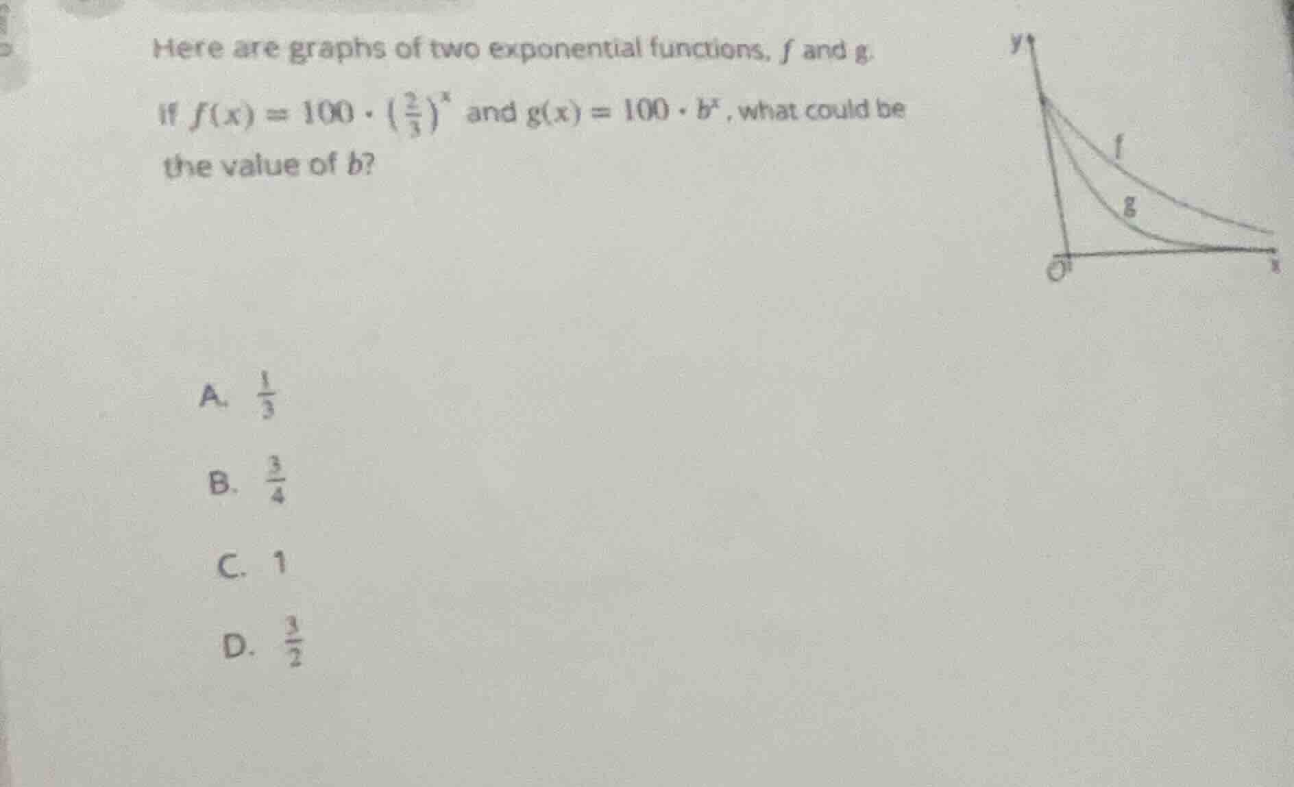 here are graphs of two exponential functions, f and g. if ( f(x) = 100 …