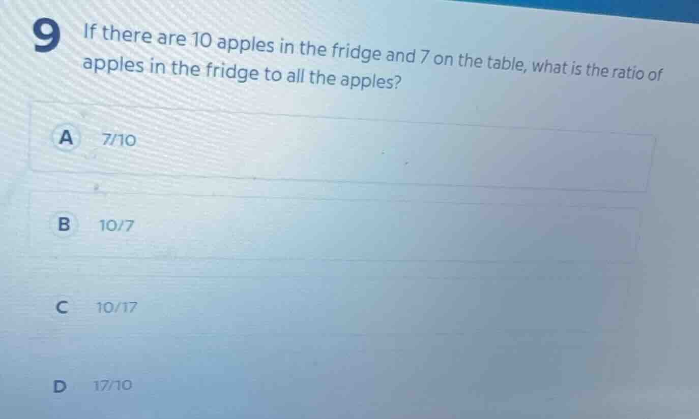 9 if there are 10 apples in the fridge and 7 on the table, what is the …