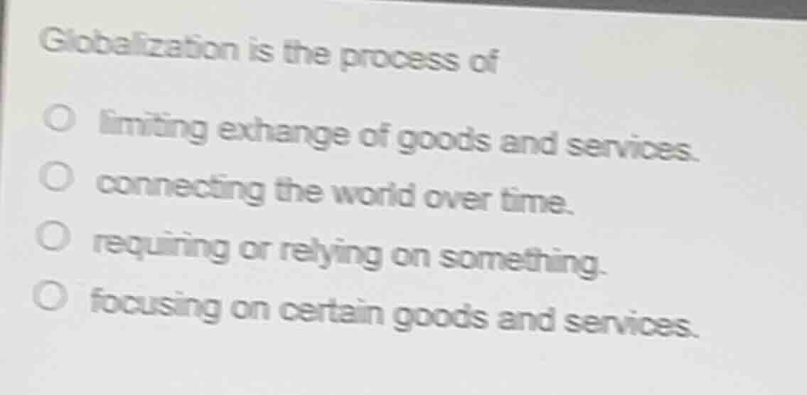 globalization is the process of limiting exchange of goods and services…