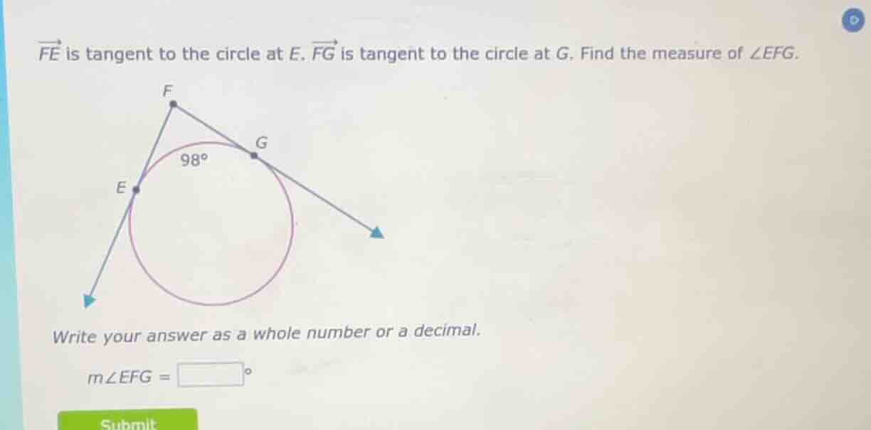 $\\overrightarrow{fe}$ is tangent to the circle at $e$. $\\overrightarr…