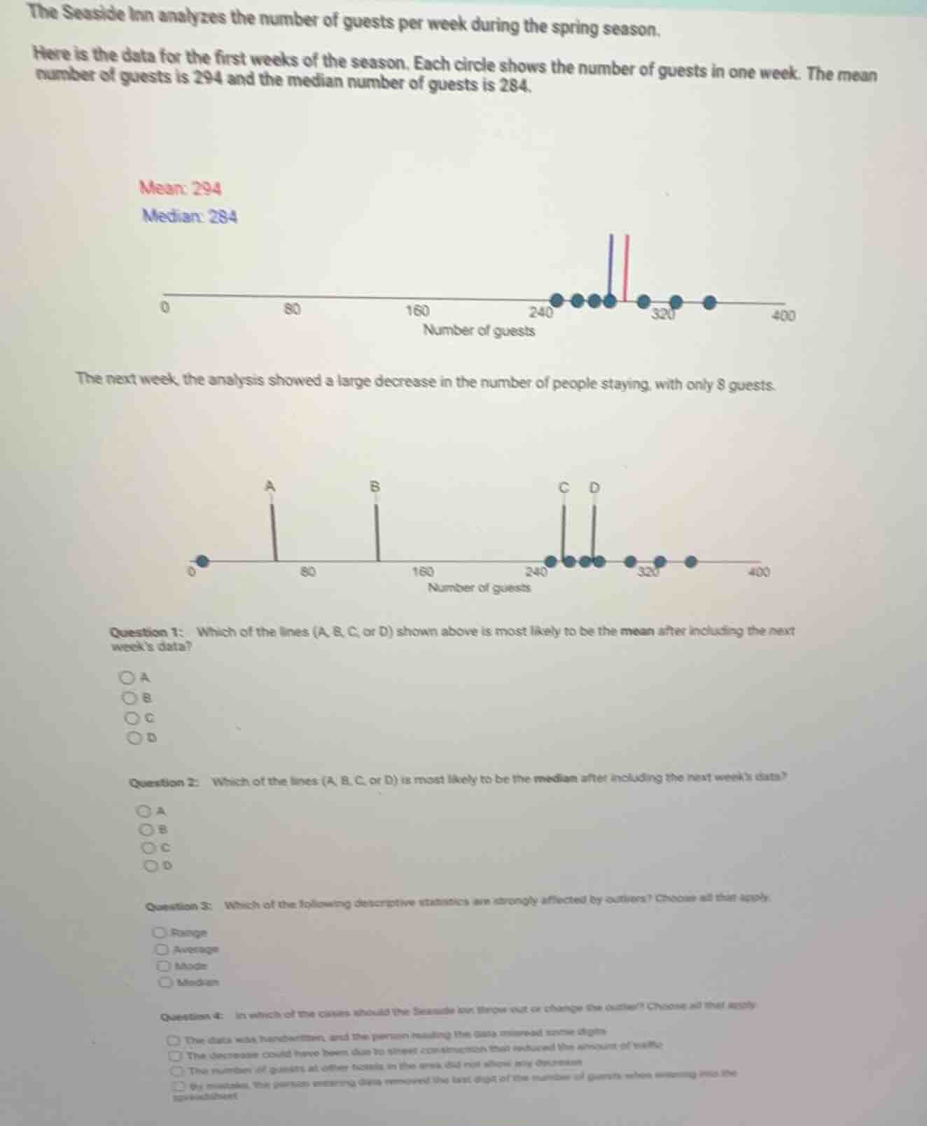 the seaside inn analyzes the number of guests per week during the sprin…