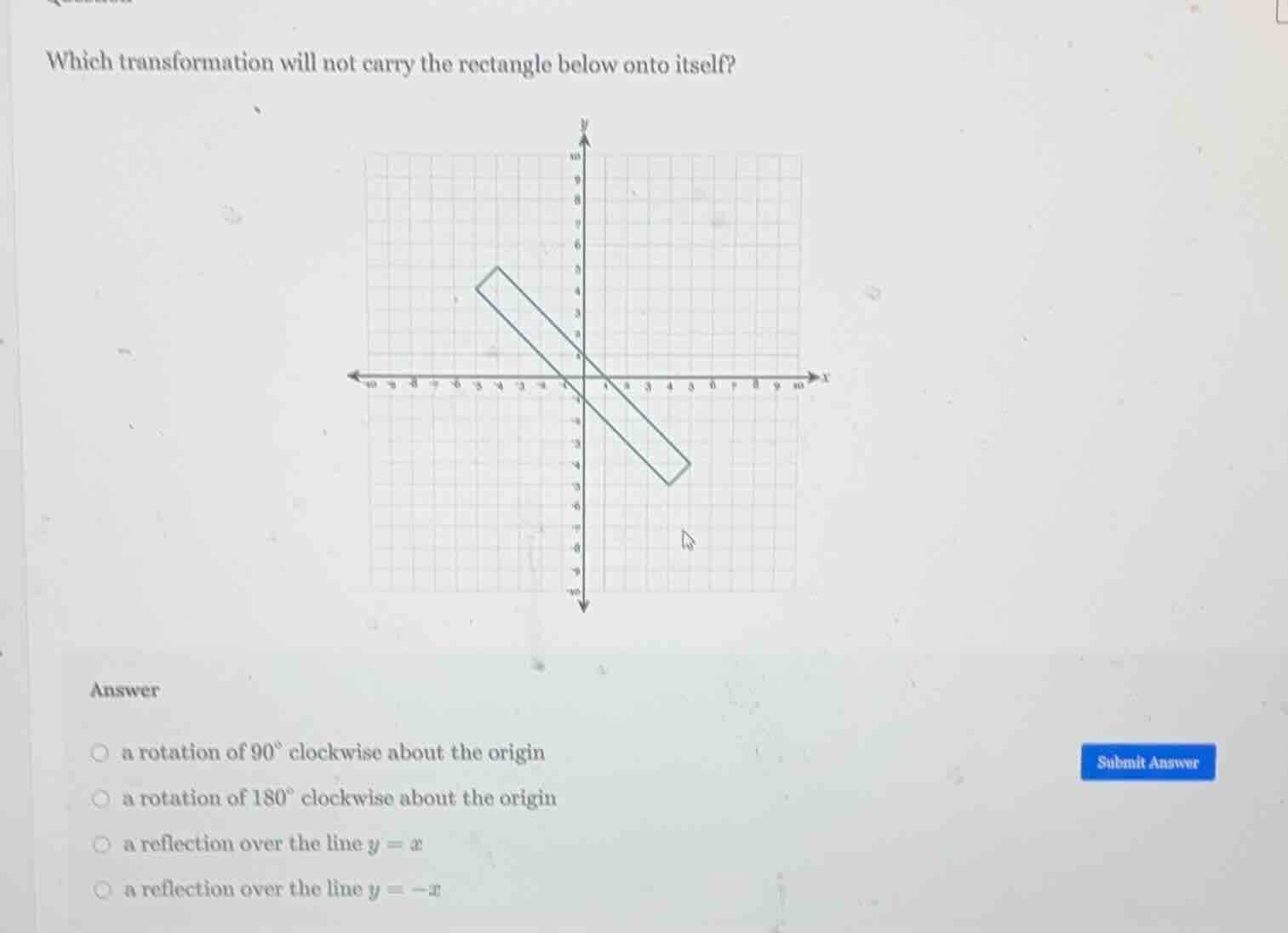 which transformation will not carry the rectangle below onto itself? an…