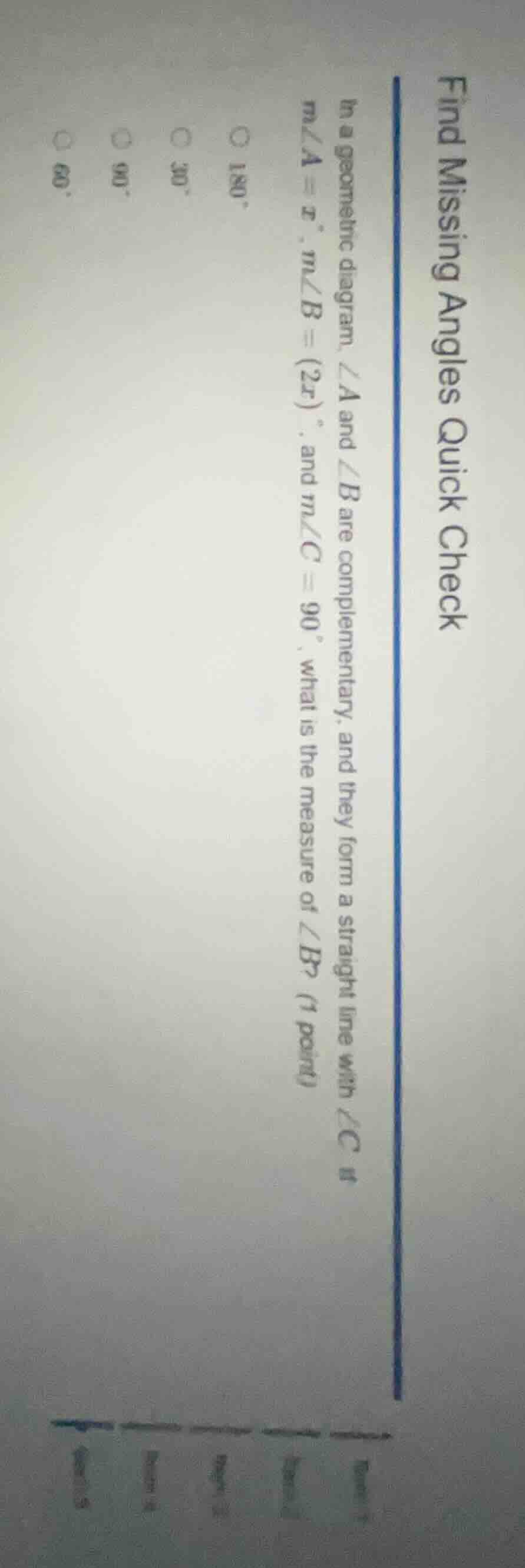 find missing angles quick check in a geometric diagram, ∠a and ∠b are c…