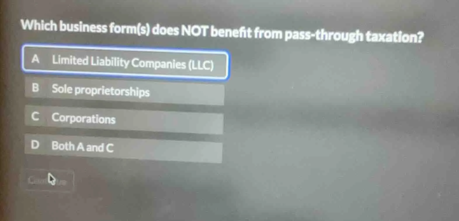 which business form(s) does not benefit from pass-through taxation? a l…