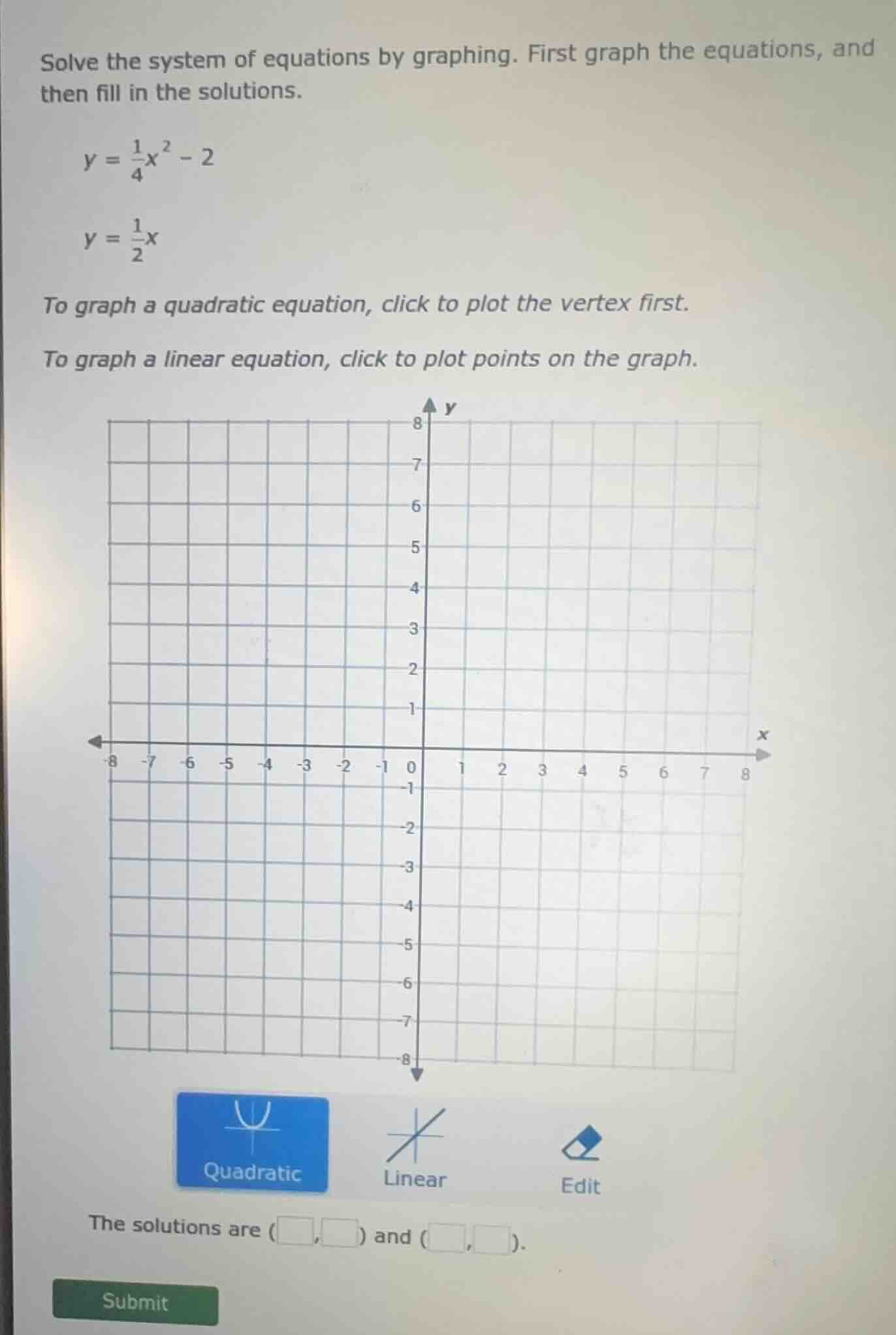 solve the system of equations by graphing. first graph the equations, a…