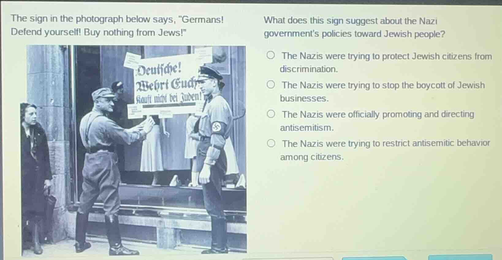 the sign in the photograph below says, \germans! defend yourself! buy n…