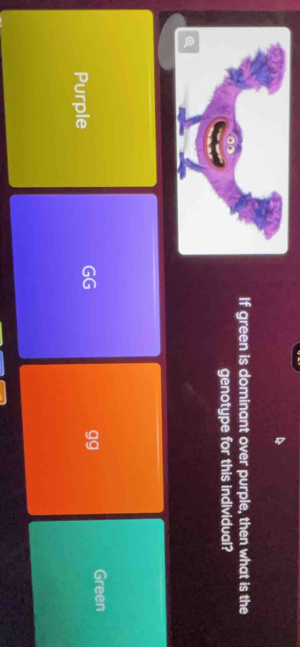 if green is dominant over purple, then what is the genotype for this in…