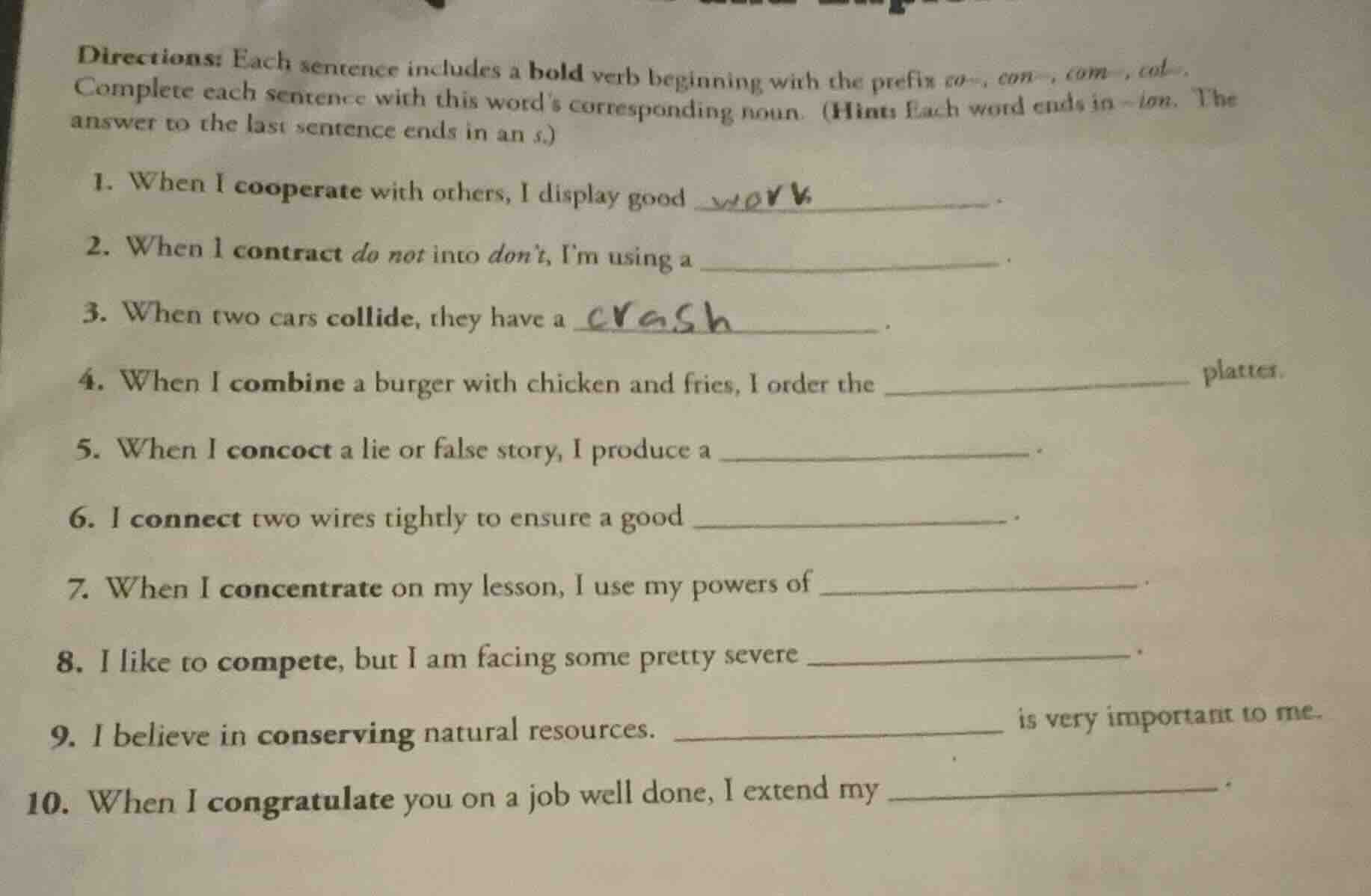 directions: each sentence includes a bold verb beginning with the prefi…