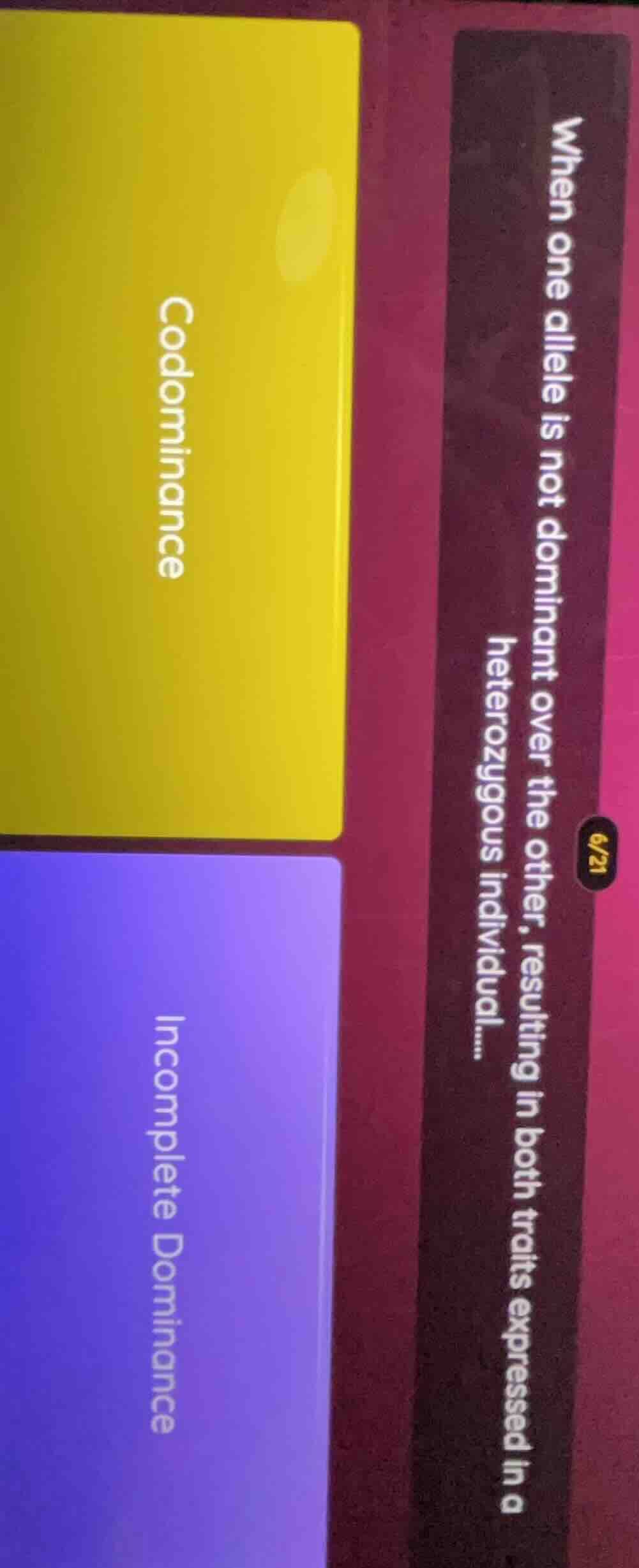 when one allele is not dominant over the other, resulting in both trait…