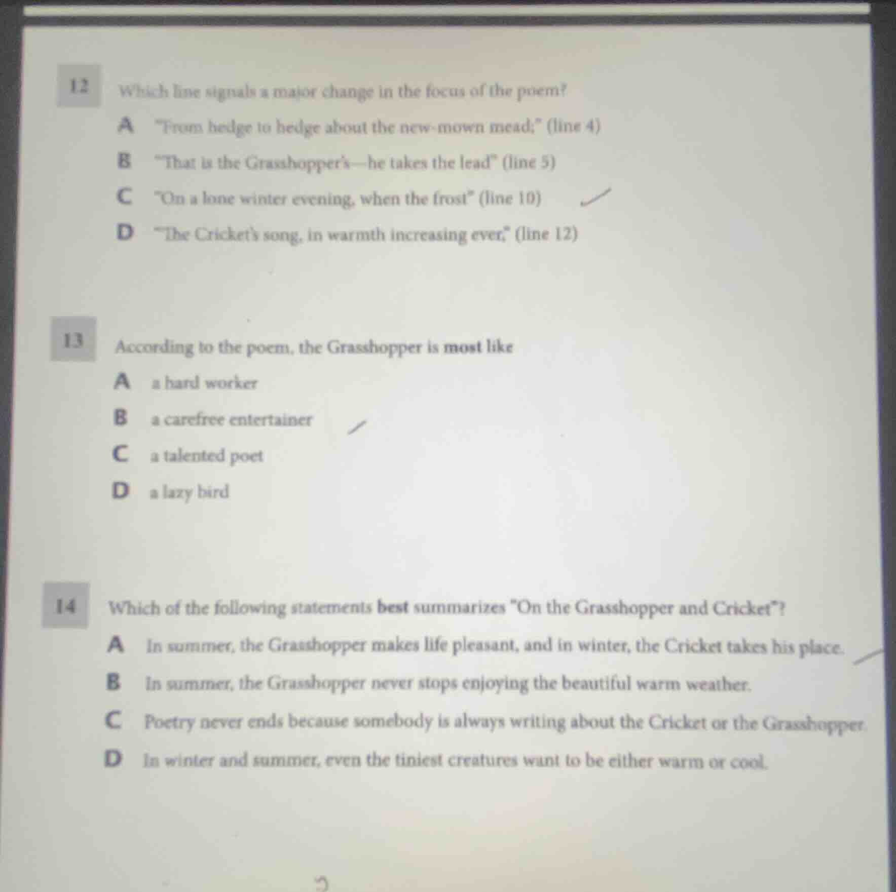 12 which line signals a major change in the focus of the poem? a \from …