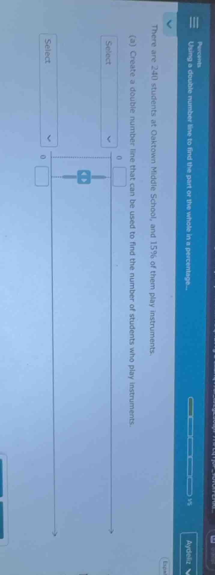 using a double number line to find the part or the whole in a percentag…