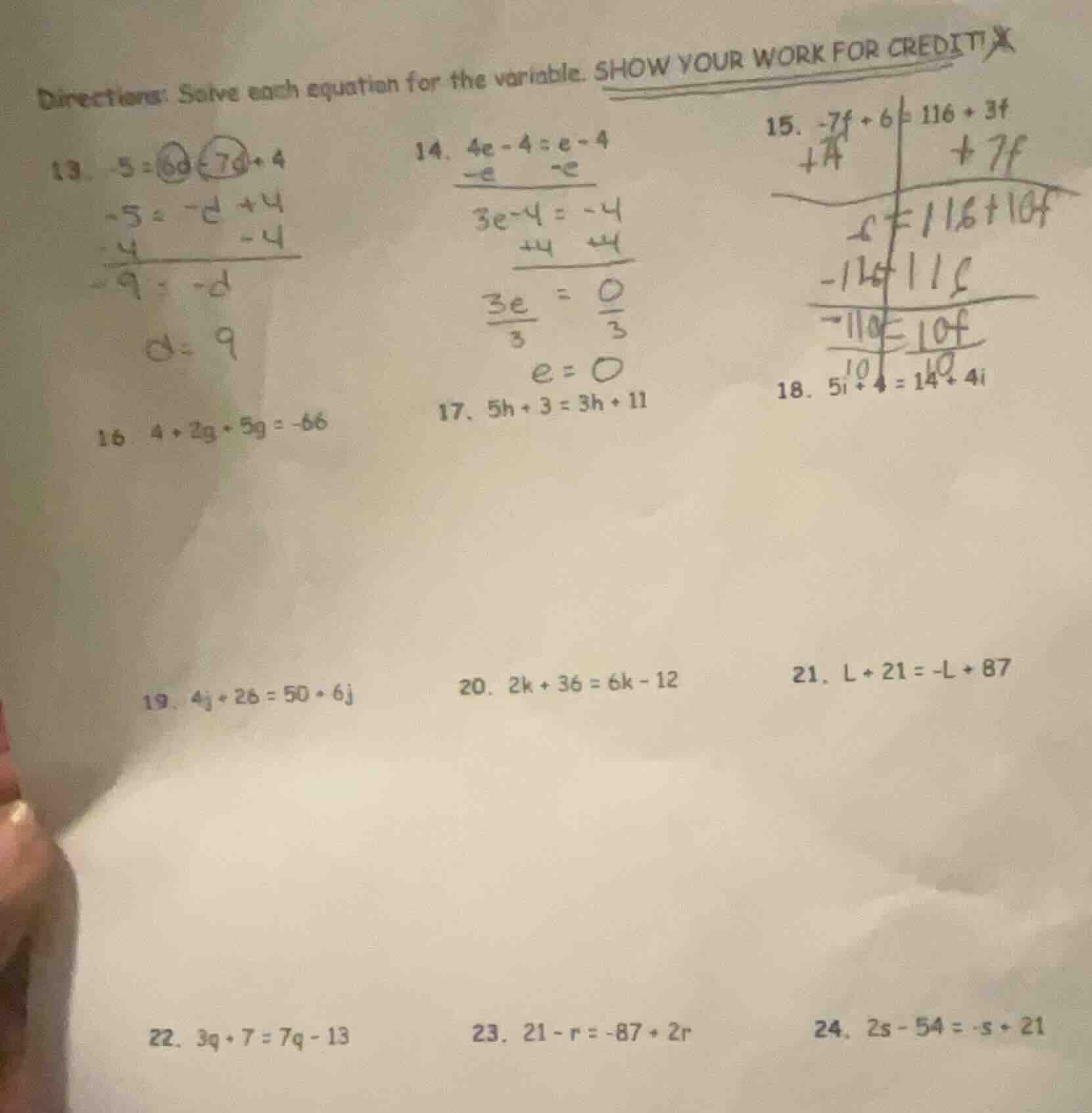 directions: solve each equation for the variable. show your work for cr…
