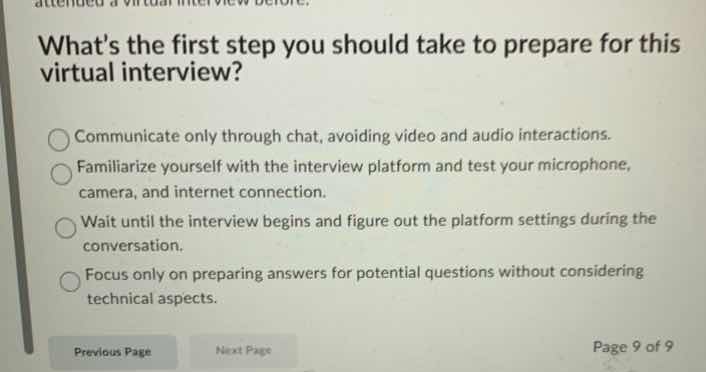 whats the first step you should take to prepare for this virtual interv…