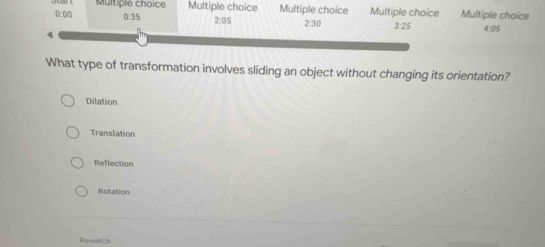 what type of transformation involves sliding an object without changing…