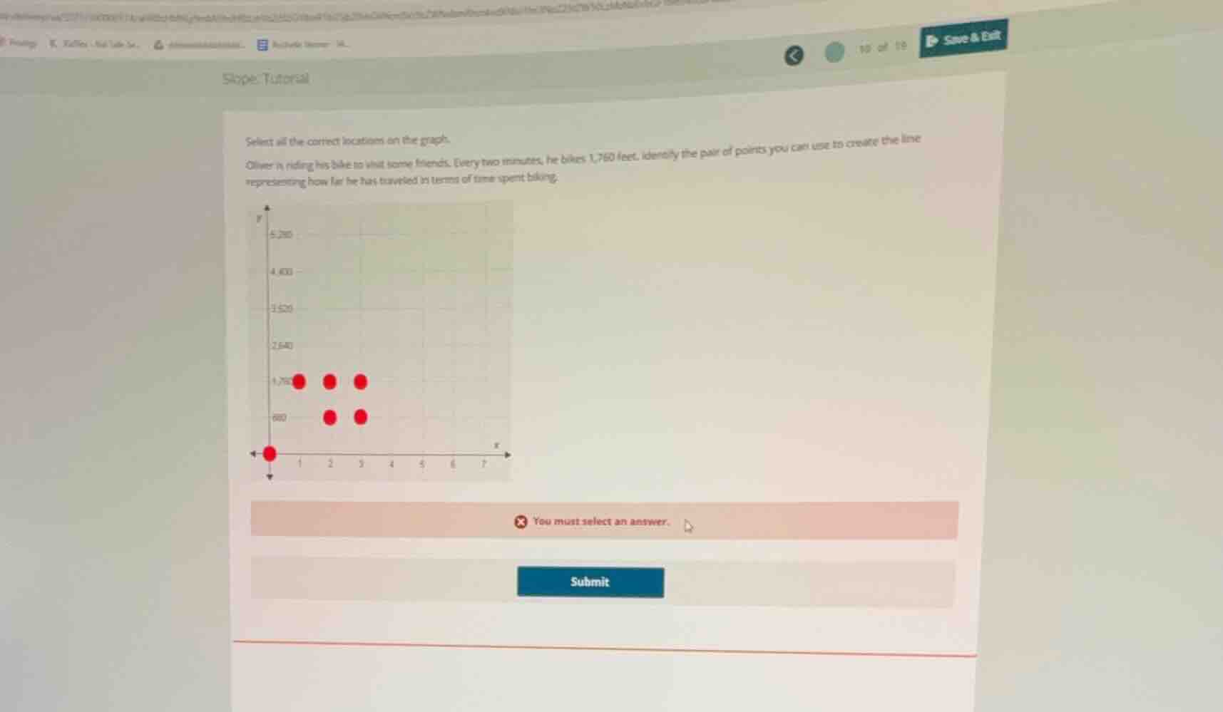 select all the correct locations on the graph. oliver is riding his bik…