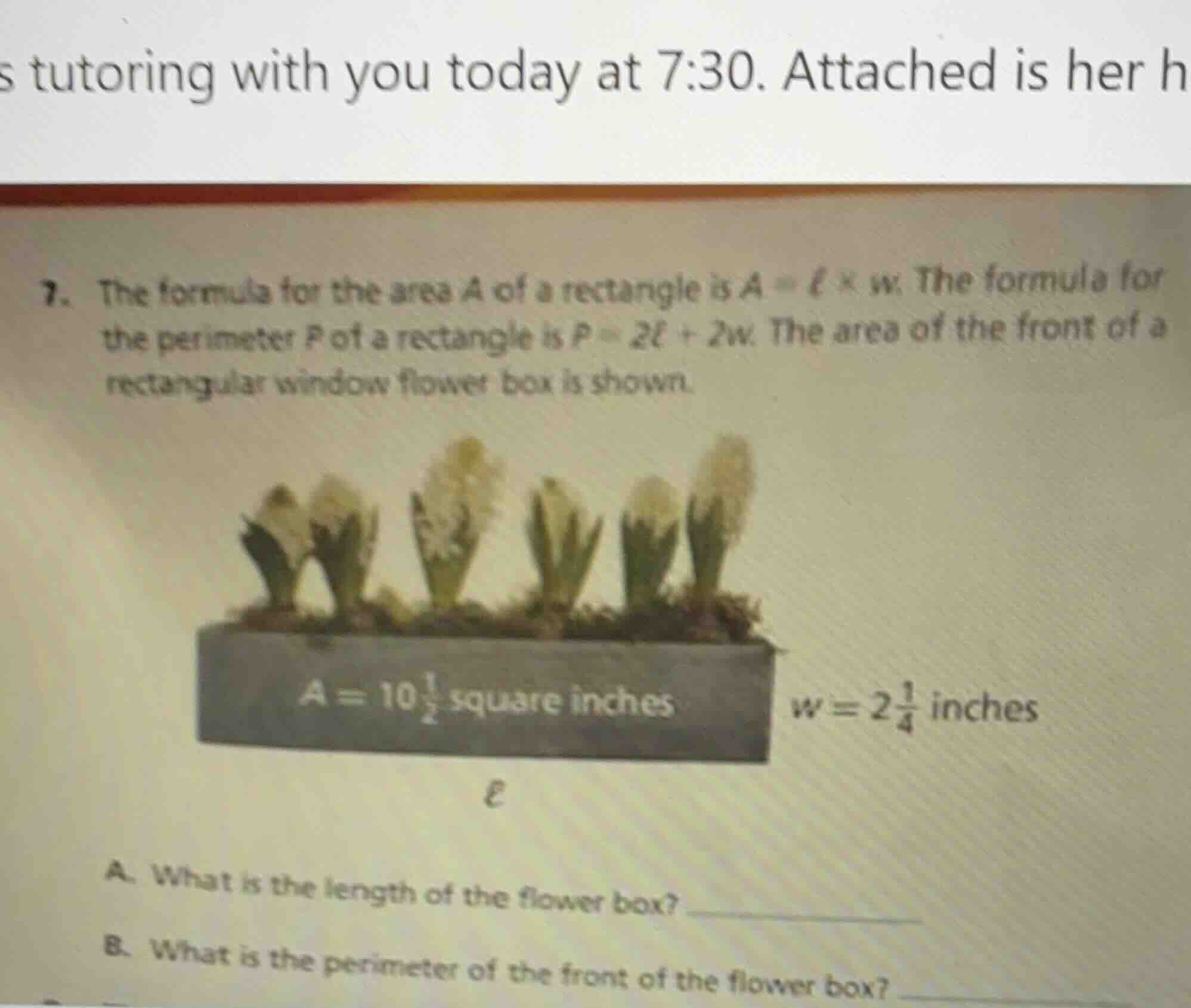 7. the formula for the area a of a rectangle is $a = ell \times w$. the…