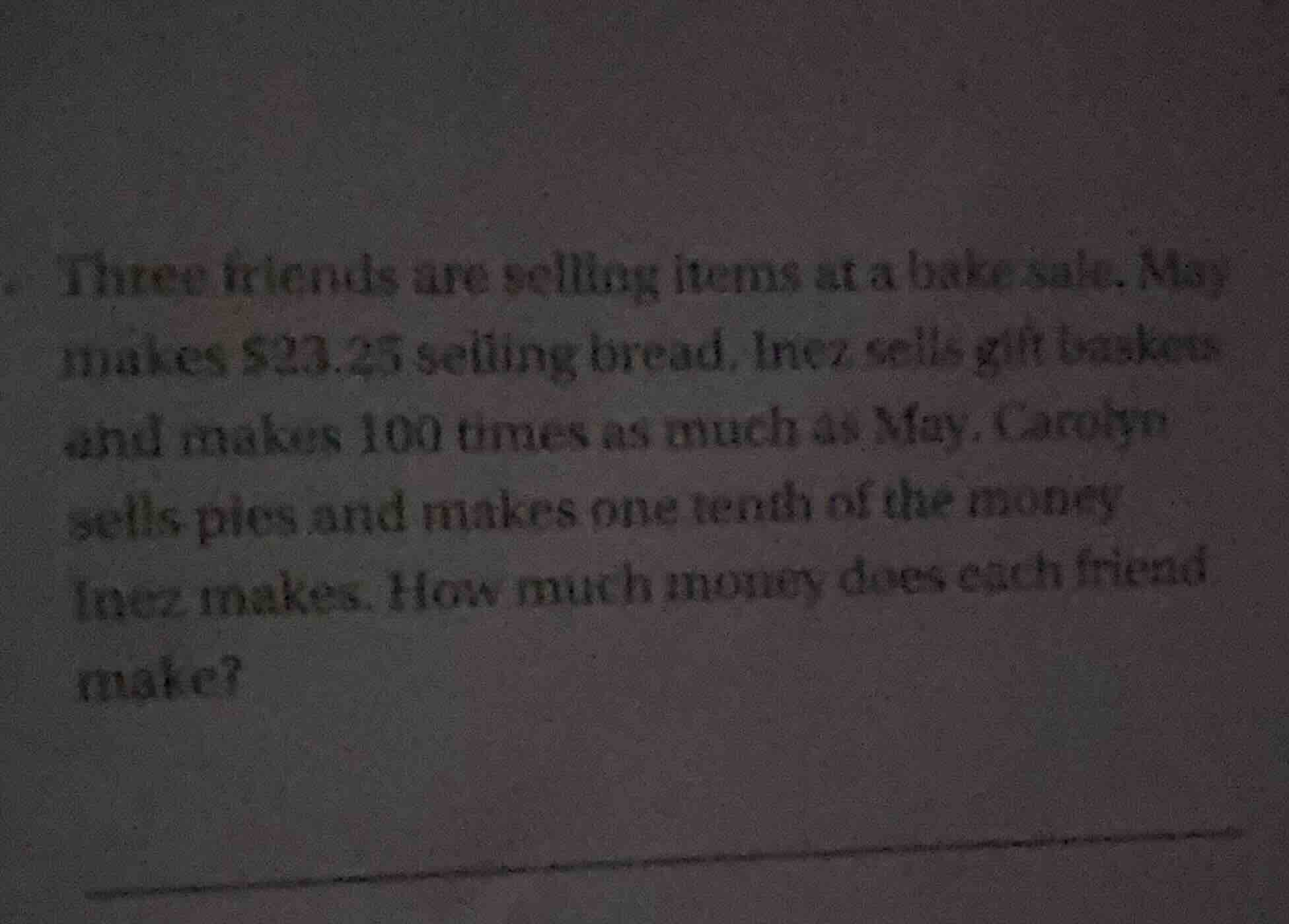 three friends are selling items at a bake sale. may makes $23.25 sellin…