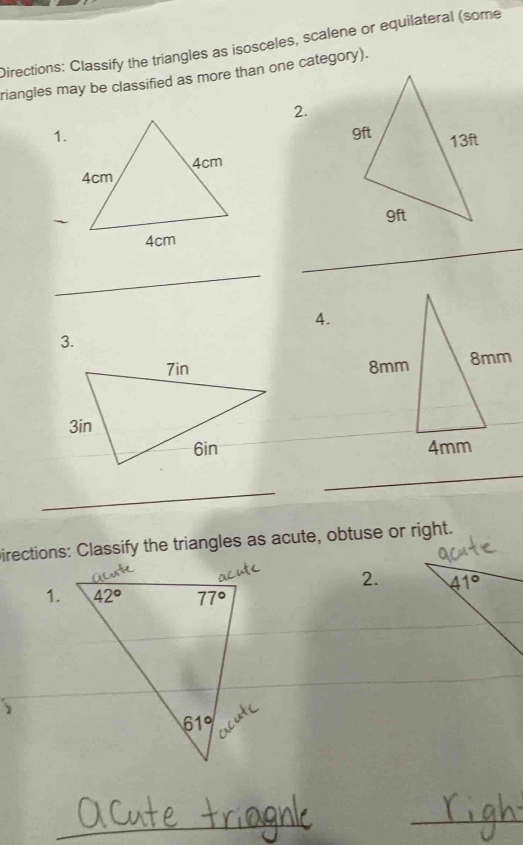 directions: classify the triangles as isosceles, scalene or equilateral…