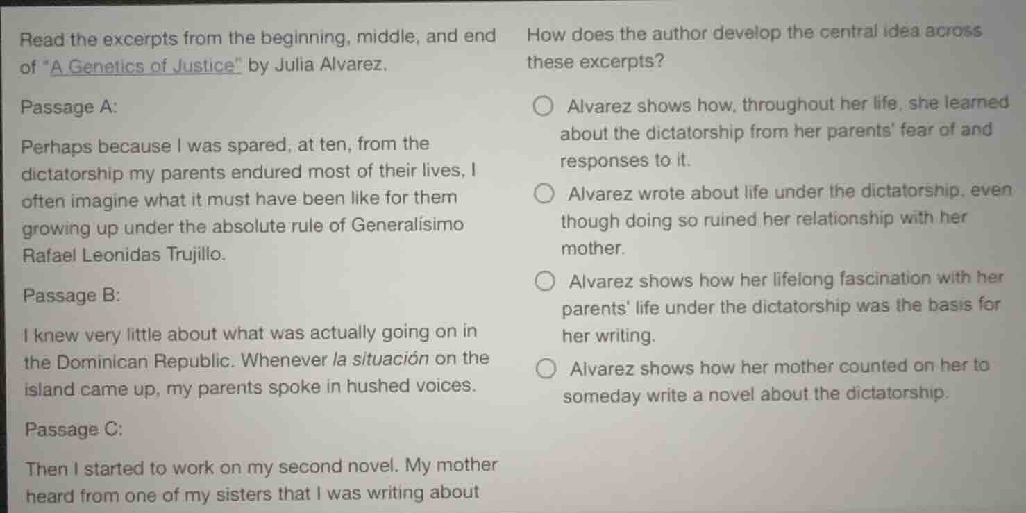 read the excerpts from the beginning, middle, and end of \a genetics of…